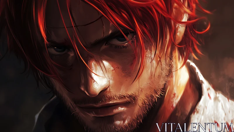 Fiery red haired warrior meets the viewer with fierce resolve