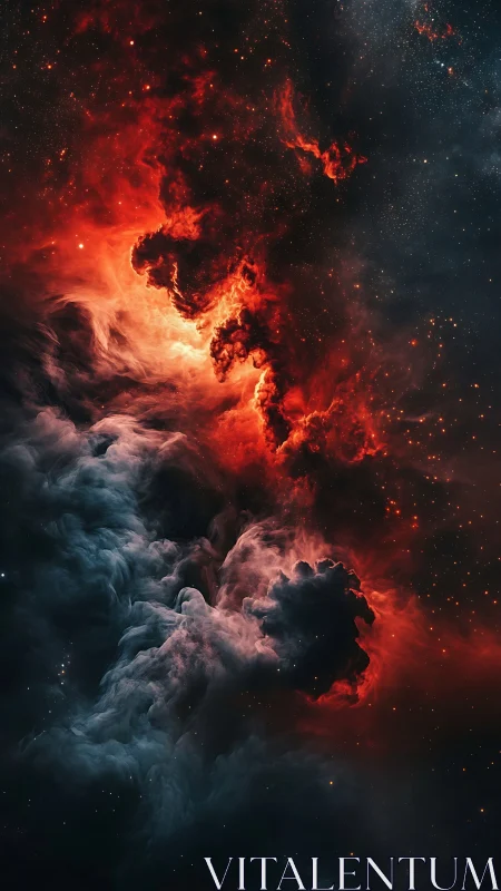 High contrast red and teal emission nebula with starfield glow