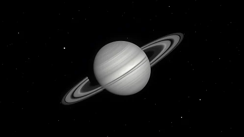 Ringed gas giant Saturn rendered in deep space view.