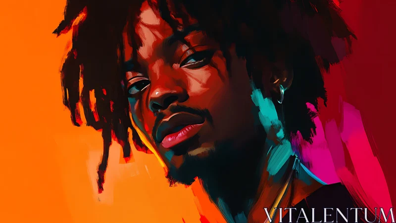 Vibrant digital portrait with neon rim lighting and bold hues.