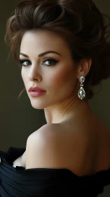 Velvet gaze and crystal earrings in soft-shadowed glamour.