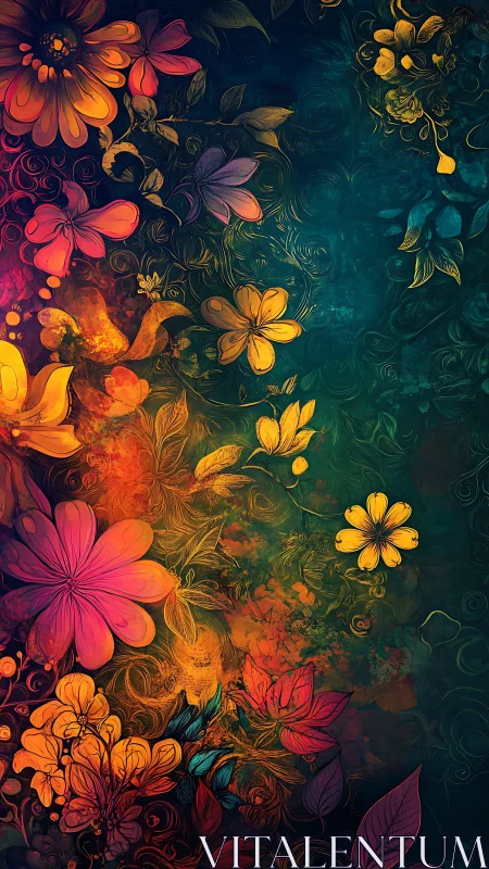 Warm Floral Gradient Where Vibrant Blooms Meet Emerald Dreams