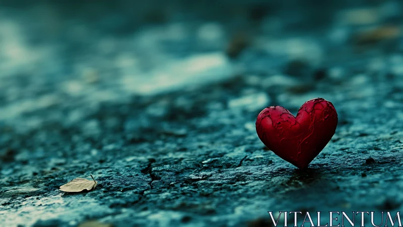 A Red Heart Rests on Weathered Pavement