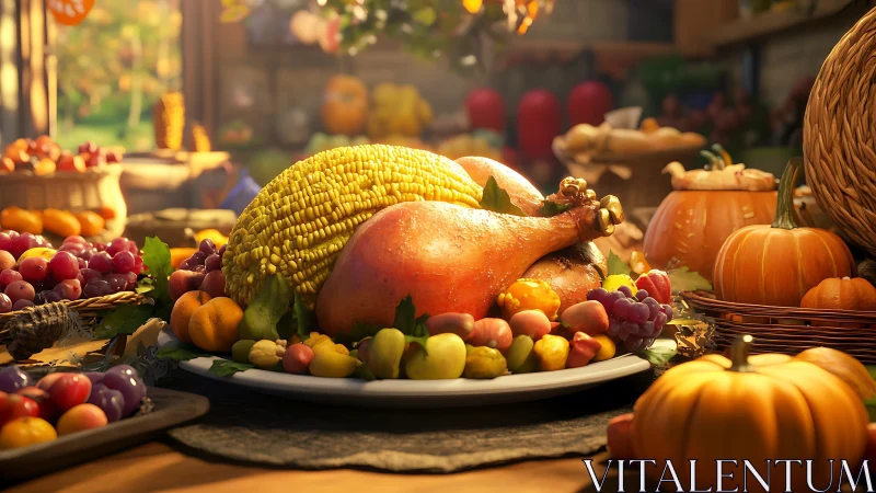 Golden harvest dinner scene glows with warm seasonal comfort