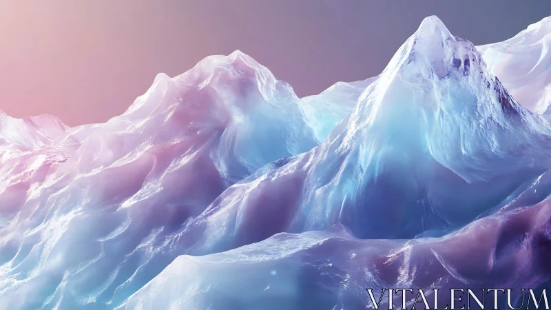 Iridescent ice-like mountain forms in soft gradient light.
