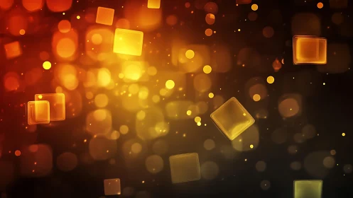 Glowing Abstract Squares and Bokeh Lights in Warm Tones.