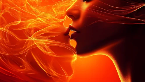 Glowing Fire Hair Profile Portrait.