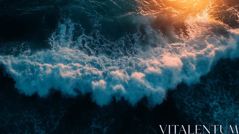 Golden evening light dances gently across rolling ocean waves