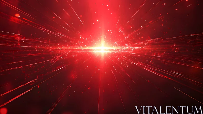 Radiant red energy burst in abstract digital sci-fi style.