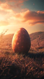 Volumetric sunset rendering of monolithic ovate object.