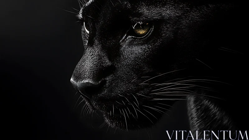 Black cat profile with golden eyes against dark background