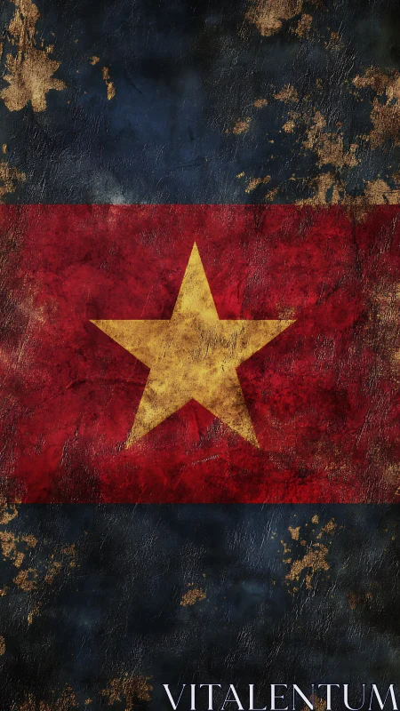 Weathered tricolor flag with lone golden star at its heart.