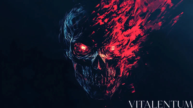 Fragmented fiery skull rendered in high contrast neon strokes