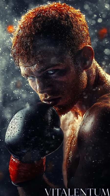 Golden-Haired Boxer Radiates Intensity Through Particle Storm.