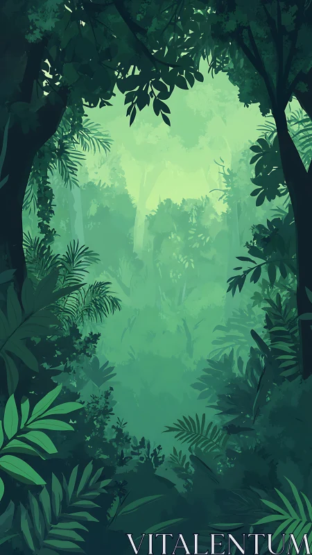Misty Forest Canopy with Glowing Foliage