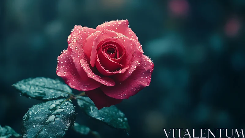 Jeweled Rose Emerges in Crystalline Raindrops.