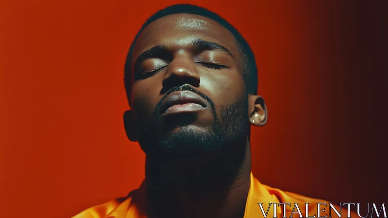 Portrait man in orange shirt against vivid red backdrop.