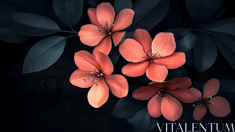Coral Floral Composition Against Deep Shadow.