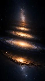Stacked spiral galaxies aligned in a vertical cosmic column