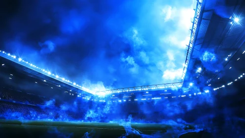 Electric blue stadium night swirling with luminous stormlight.