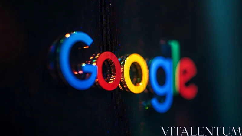 Google wordmark in multicolor light on dark background.