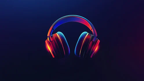 Neon gradient headphones on dark background, centered focus.