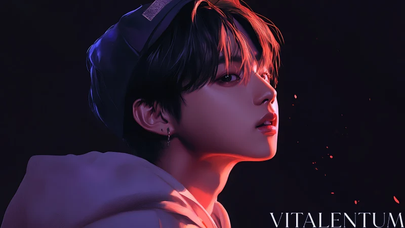 Soft neon portrait of a dreamy night-time daydreamer.