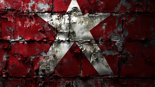 Cracked red wall lets a stubborn silver star keep burning bright