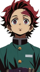 Anime swordsman portrait with intense upward gaze