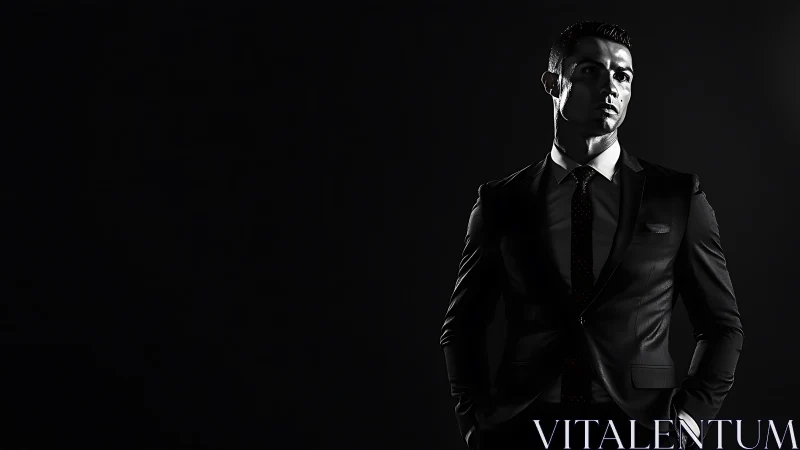 Monochrome executive portrait in dramatic low key lighting.