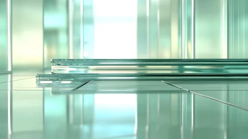 Minimalist glass panels in modern abstract architectural interior.