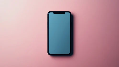 Smartphone with Blue Display on Gradient Pink Background.