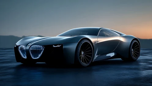 Low-slung electric concept coupe with illuminated grille and aero wheels