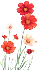 Red and Cream Daisies with Green Stems.