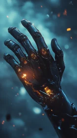 Futuristic robotic hand glows with molten cybernetic energy