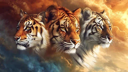 Three Majestic Tigers in Golden Light.