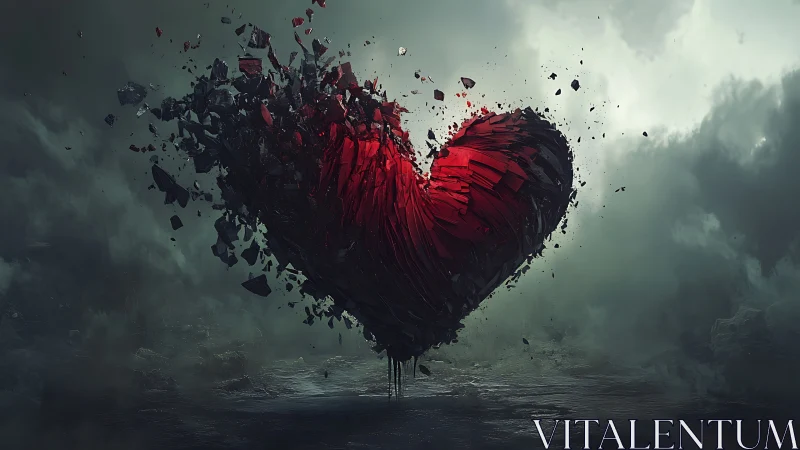 Volumetric Fragmented Heart Form in Atmospheric Decay.