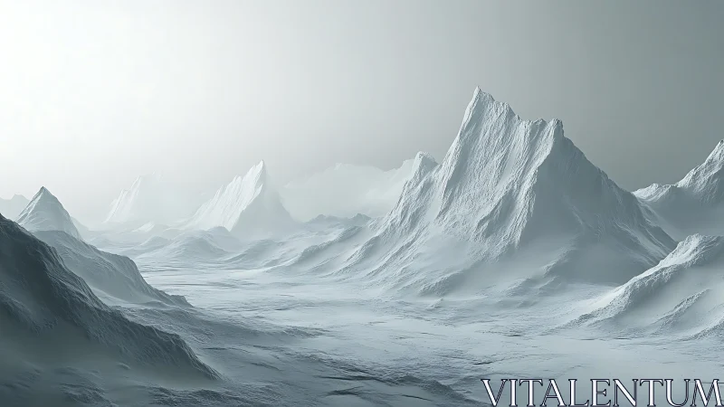 Parametric ice mountain field under volumetric polar haze.