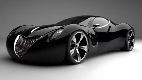 Sculpted black concept supercar showcases fluid aerodynamics in studio