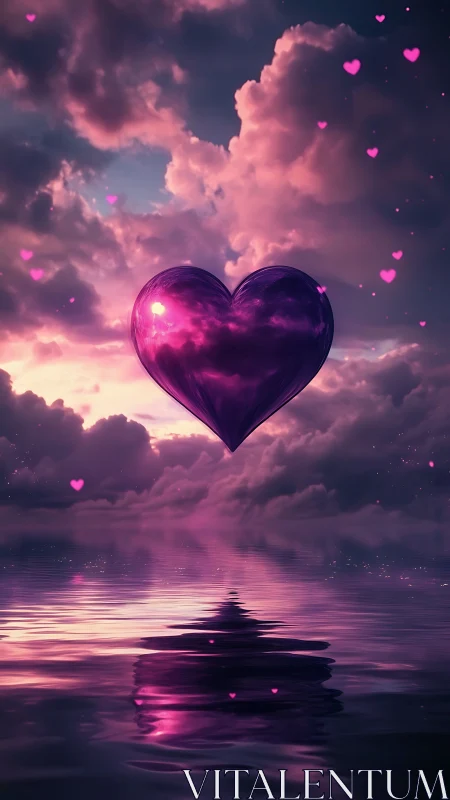 Luminous Heart Suspended Over Mirrored Water