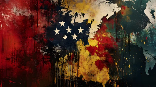 Abstract World Map With Stars in Bold Grunge Street Art Style.