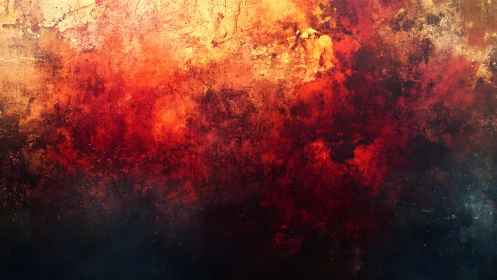 Fiery Abstract Texture Painting with Bold Red and Orange Tones.