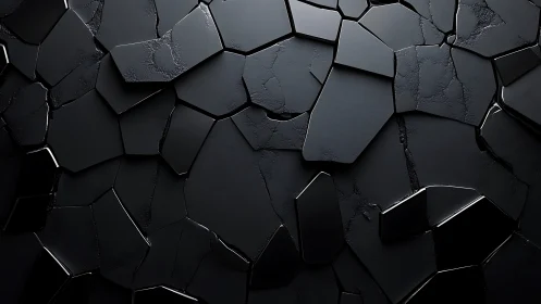 Shattered black polygonal plates in glossy 3D relief.