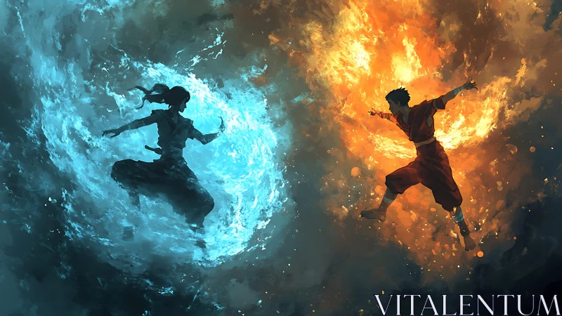 Elemental duel in dynamic digital painting composition.