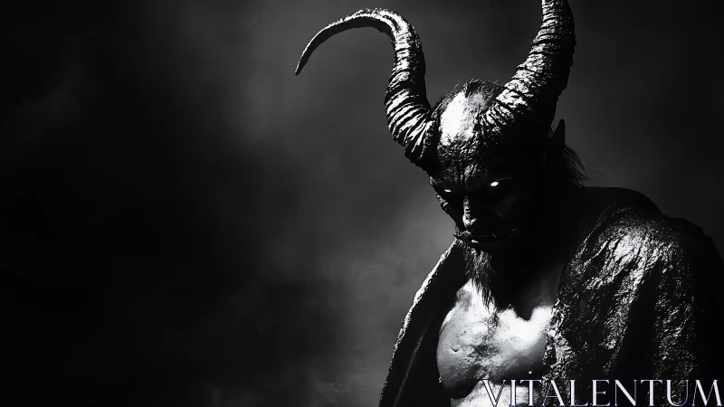 Horned humanoid figure in dark monochrome lighting study.