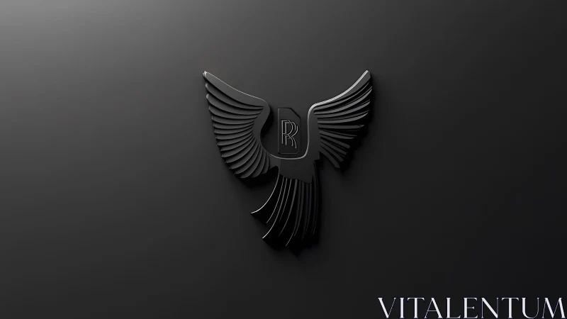 Glossy black winged emblem with Rolls-Royce logo on dark background.