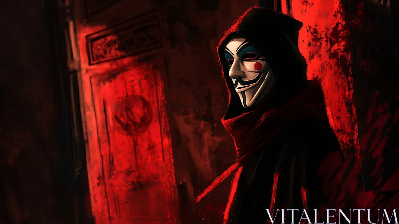 Hooded trickster leans into crimson shadows, plotting quietly