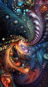 Swirling cosmic fractal garden in glowing rainbow colors.