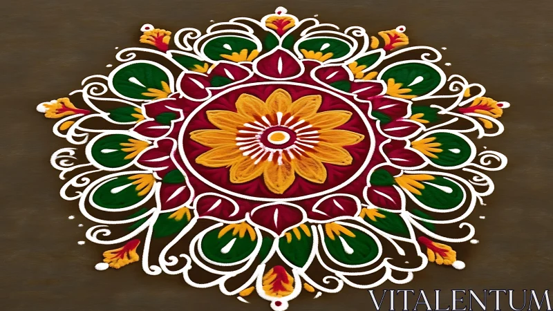 Intricate floral rangoli mandala with bold festive symmetry.