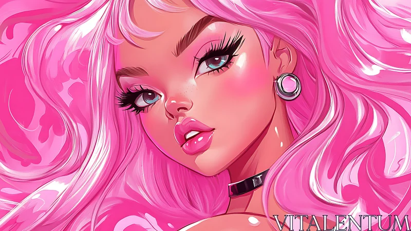 High-saturation pink portrait with glossy cel-shaded rendering